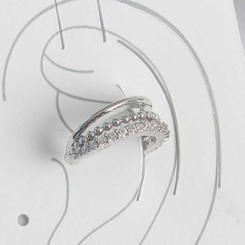 Pirinç Gümüş Renk Zirkon Taşlı 3'Lü Sıralı Kadın Kıkırdak Küpe