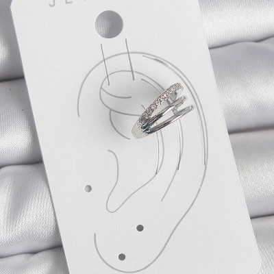 Pirinç Gümüş Renk Zirkon Taşlı 3'Lü Sıralı Model Kadın Kıkırdak Küpe