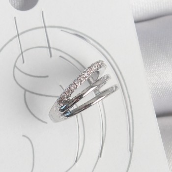 Pirinç Gümüş Renk Zirkon Taşlı 3'Lü Sıralı Model Kadın Kıkırdak Küpe