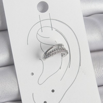 Pirinç Gümüş Renk Zirkon Taşlı 3'Lü Sıralı Kadın Kıkırdak Küpe