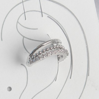 Pirinç Gümüş Renk Zirkon Taşlı 3'Lü Sıralı Kadın Kıkırdak Küpe