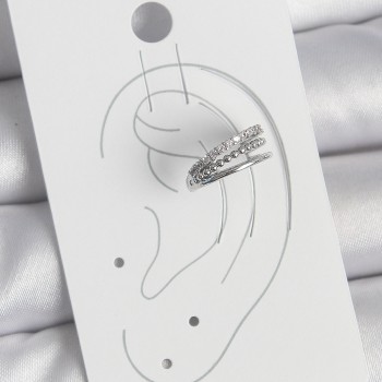 Pirinç Gümüş Renk Zirkon Taşlı 3'Lü Sıralı Model Kadın Kıkırdak Küpe