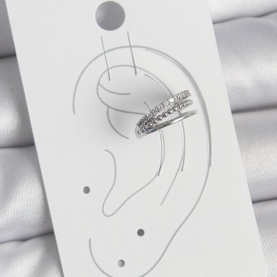 Pirinç Gümüş Renk Zirkon Taşlı 3'Lü Sıralı Model Kadın Kıkırdak Küpe