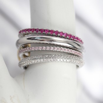 Pirinç Gümüş Renk Zirkon Taşlı 4'Lü Kadın Yüzük