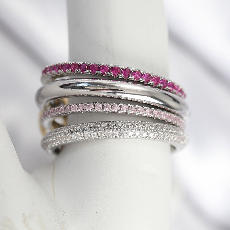 Pirinç Gümüş Renk Zirkon Taşlı 4'Lü Kadın Yüzük