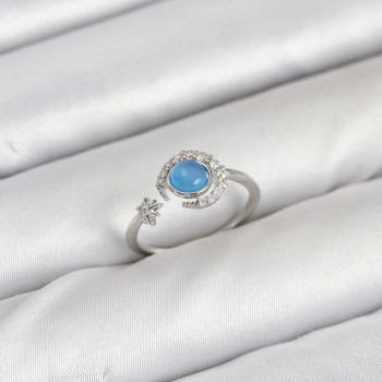 Pirinç Gümüş Renk Zirkon Taşlı Ay Yıldız Kadın Yüzük