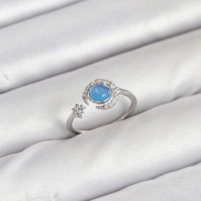 Pirinç Gümüş Renk Zirkon Taşlı Ay Yıldız Kadın Yüzük