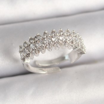 Pirinç Gümüş Renk Zirkon Taşlı Ayarlanabilir Kadın Yüzük