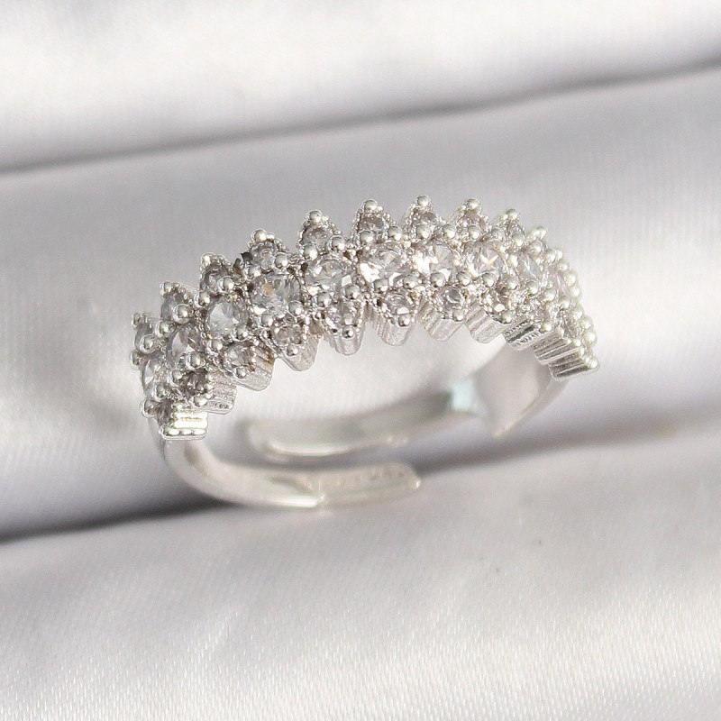 Pirinç Gümüş Renk Zirkon Taşlı Ayarlanabilir Kadın Yüzük