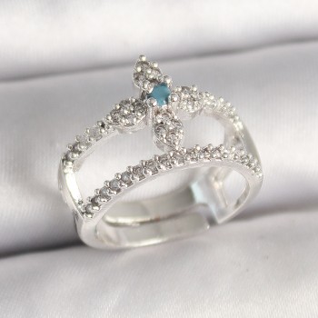 Pirinç Gümüş Renk Zirkon Taşlı Ayarlanabilir Model Kadın Yüzük