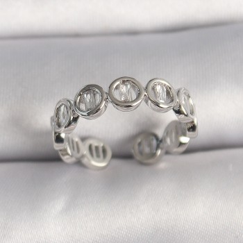 Pirinç Gümüş Renk Zirkon Taşlı Ayarlanabilir Yüzük