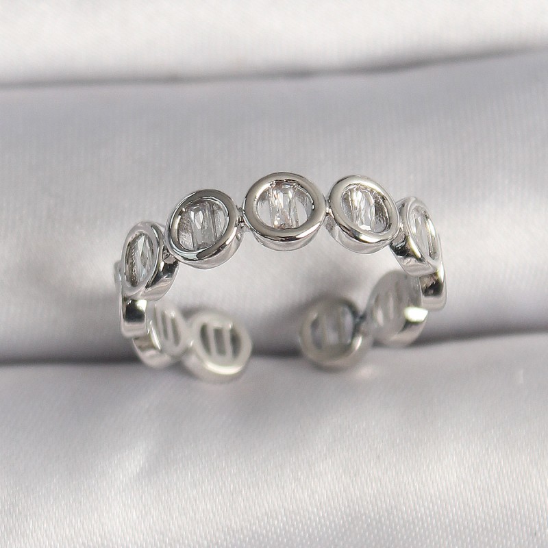 Pirinç Gümüş Renk Zirkon Taşlı Ayarlanabilir Yüzük