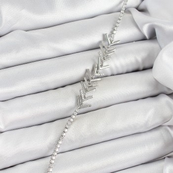 Pirinç Gümüş Renk Zirkon Taşlı Balık Sırtı Kadın Bileklik