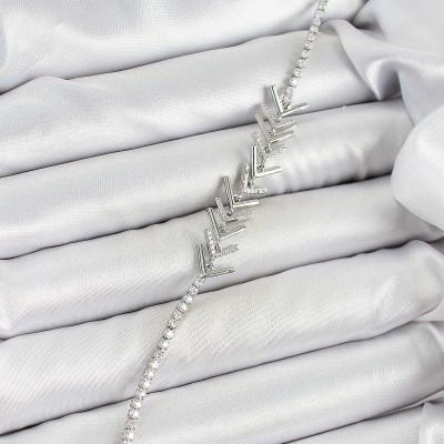 Pirinç Gümüş Renk Zirkon Taşlı Balık Sırtı Kadın Bileklik