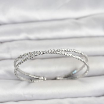 Pirinç Gümüş Renk Zirkon Taşlı Çapraz Model Kadın Bileklik