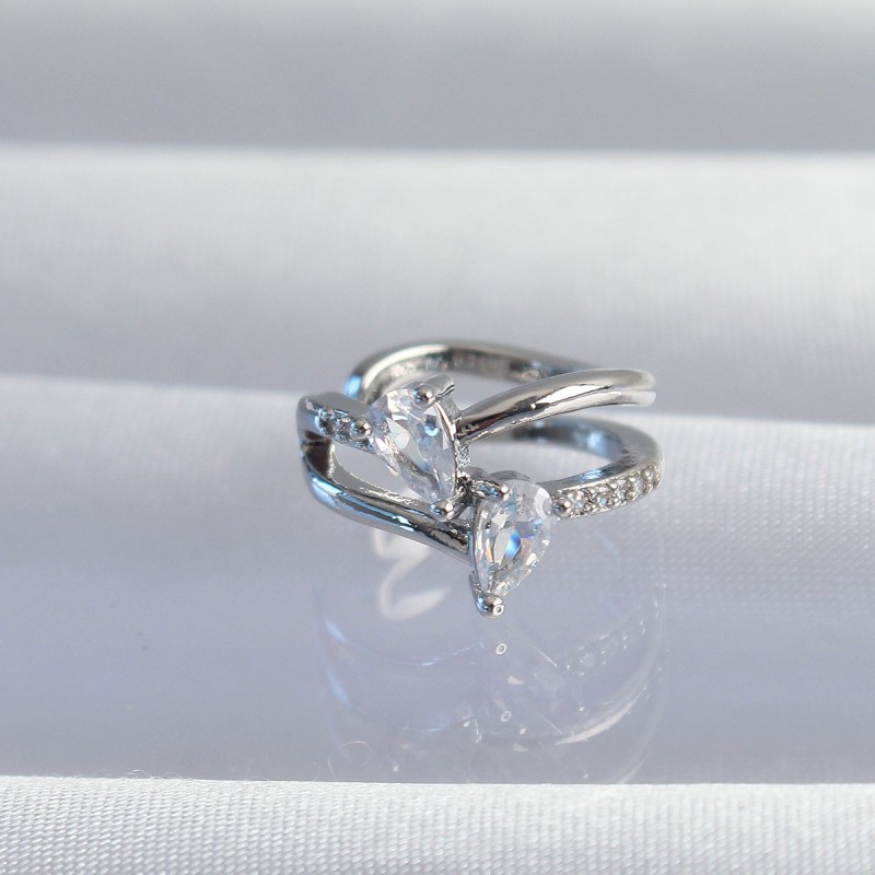 Pirinç Gümüş Renk Zirkon Taşlı Damla Earcuff Küpe