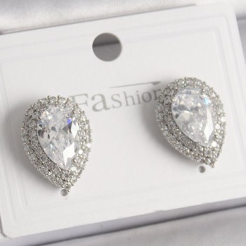 Pirinç Gümüş Renk Zirkon Taşlı Damla Model Kadın Küpe