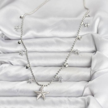 Pirinç Gümüş Renk Zirkon Taşlı Deniz Yıldızı Model Kadın Kolye