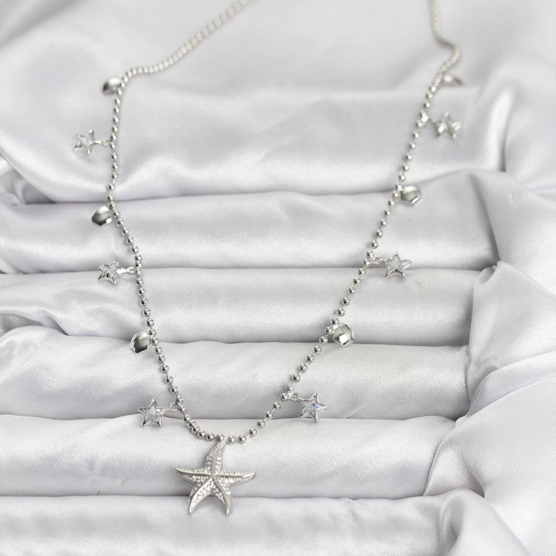 Pirinç Gümüş Renk Zirkon Taşlı Deniz Yıldızı Model Kadın Kolye