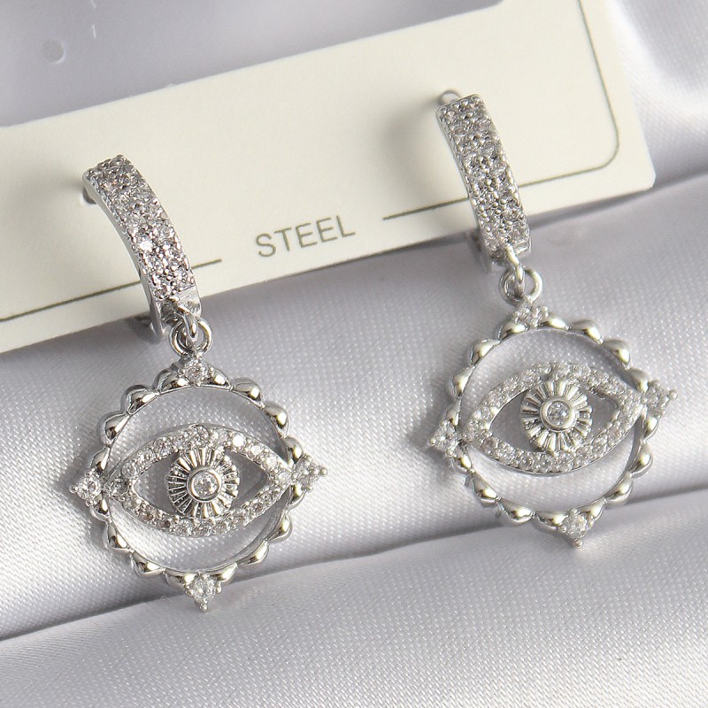 Pirinç Gümüş Renk Zirkon Taşlı Göz Model Kadın Kolye