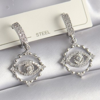 Pirinç Gümüş Renk Zirkon Taşlı Göz Model Kadın Küpe