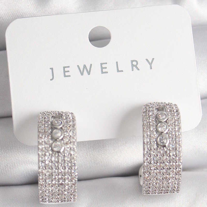 Pirinç Gümüş Renk Zirkon Taşlı Halka Messika Model Kadın Küpe