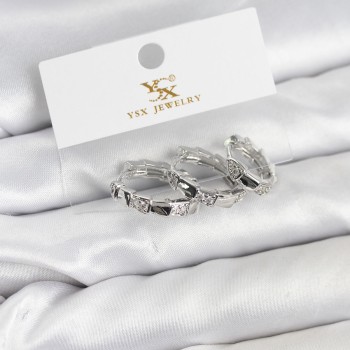 Pirinç Gümüş Renk Zirkon Taşlı Halka Yılan Model YSX Trio Küpe Seti