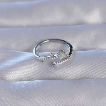 Pirinç Gümüş Renk Zirkon Taşlı İncili Satürn Model Ayarlanabilir Yüzük