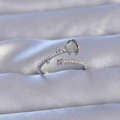 Pirinç Gümüş Renk Zirkon Taşlı İncili Satürn Model Ayarlanabilir Yüzük