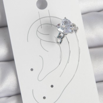 Pirinç Gümüş Renk Zirkon Taşlı Kalp Model Kadın Kıkırdak Küpe