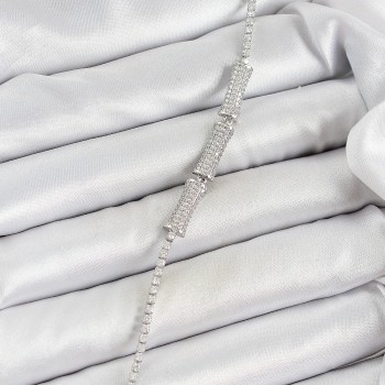 Pirinç Gümüş Renk Zirkon Taşlı Kemik Model Kadın Bileklik