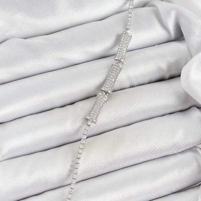 Pirinç Gümüş Renk Zirkon Taşlı Kemik Model Kadın Bileklik