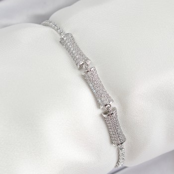 Pirinç Gümüş Renk Zirkon Taşlı Kemik Model Kadın Bileklik