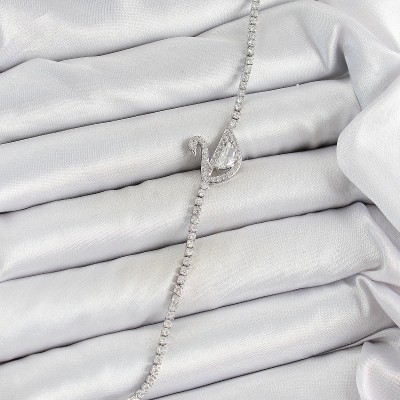 Pirinç Gümüş Renk Zirkon Taşlı Kuğu Model Kadın Bileklik