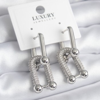 Pirinç Gümüş Renk Zirkon Taşlı Model VIP Seri Kadın Küpe