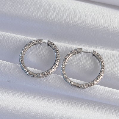 Pirinç Gümüş Renk Zirkon Taşlı Motifli Halka Küpe