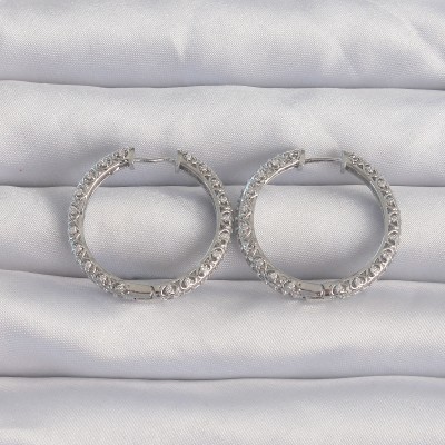 Pirinç Gümüş Renk Zirkon Taşlı Motifli Halka Küpe