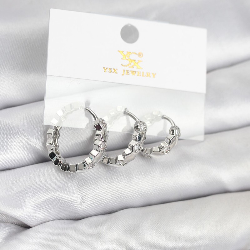 Pirinç Gümüş Renk Zirkon Taşlı Petek Halka Model YSX Trio Küpe Seti