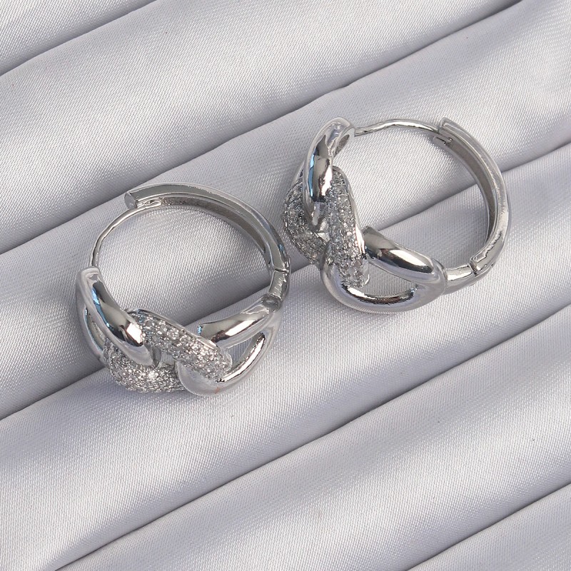 Pirinç Gümüş Renk Zirkon Taşlı Samanyolu Küpe