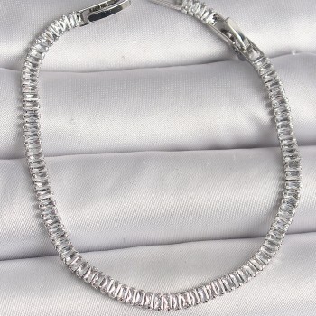 Pirinç Gümüş Renk Zirkon Taşlı Su Yolu Model Kadın Bileklik