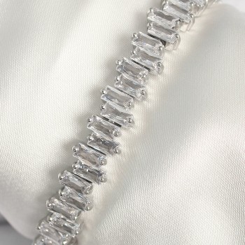 Pirinç Gümüş Renk Zirkon Taşlı Su Yolu Model VIP Seri Kadın Bileklik