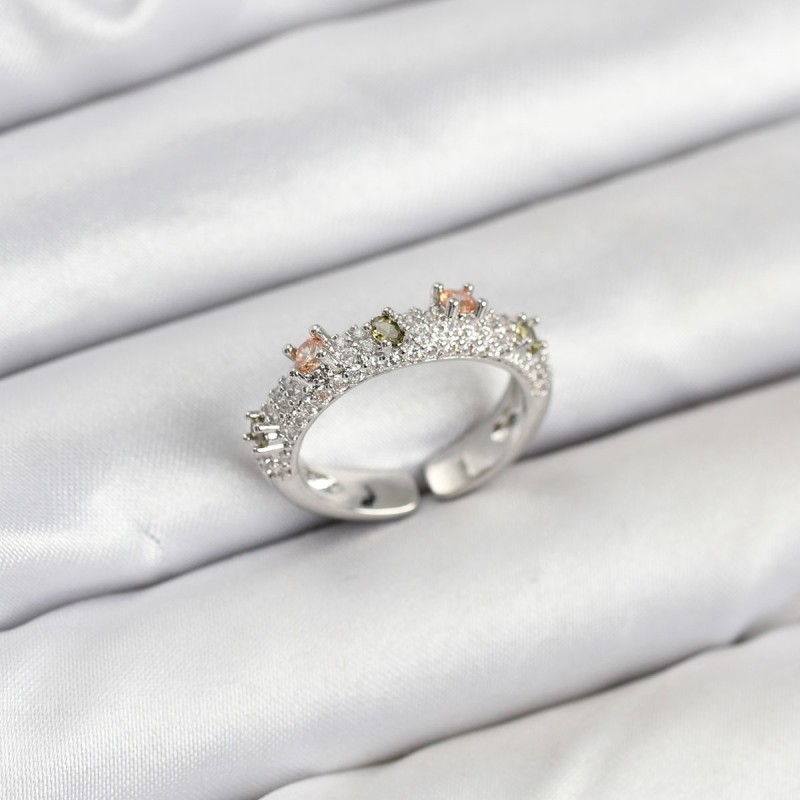 Pirinç Gümüş Renk Zirkon Taşlı Vintage Kadın Yüzük