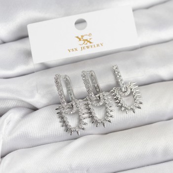 Pirinç Gümüş Renk Zirkon Taşlı Vintage Model YSX Trio Küpe Seti