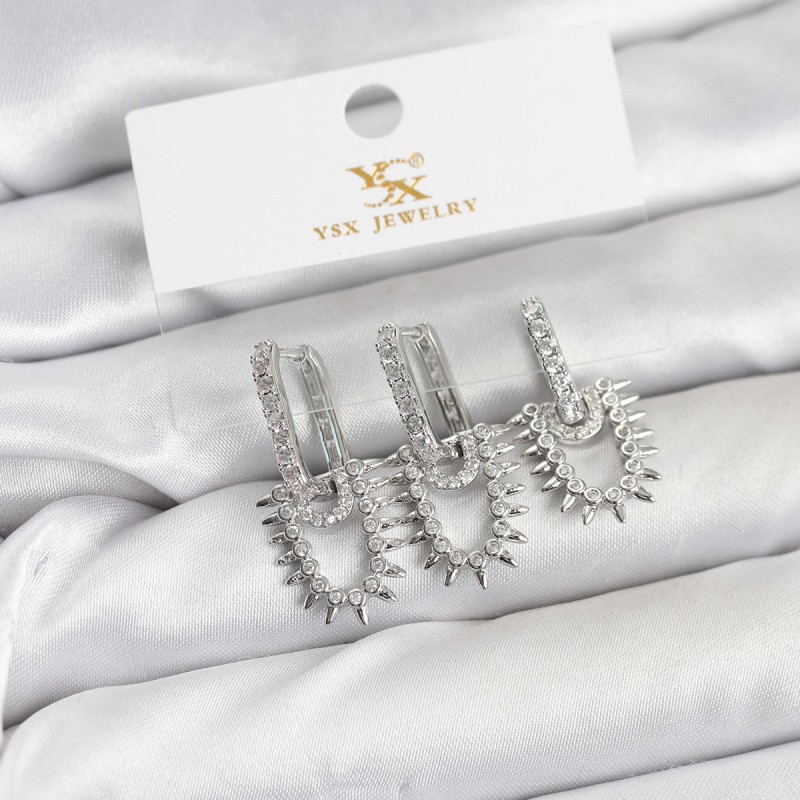 Pirinç Gümüş Renk Zirkon Taşlı Vintage Model YSX Trio Küpe Seti