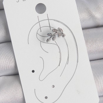 Pirinç Gümüş Renk Zirkon Taşlı Yaprak Model Kıkırdak Kadın Küpe