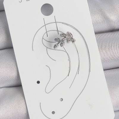 Pirinç Gümüş Renk Zirkon Taşlı Yaprak Model Kıkırdak Kadın Küpe