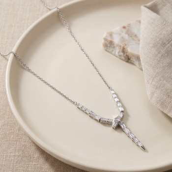 Pirinç Gümüş Renk Zirkon Taşlı Yılan Model Kadın Kolye