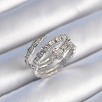 Pirinç Gümüş Renk Zirkon Taşlı Yılan Model Kadın Yüzük