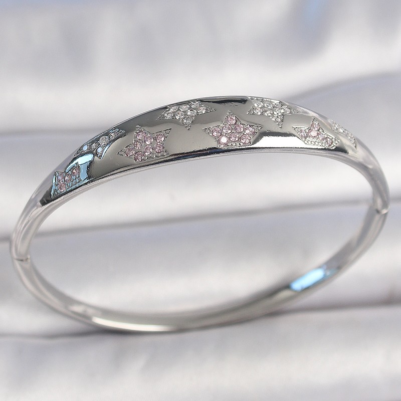 Pirinç Gümüş Renk Zirkon Taşlı Yıldız İşlemeli Kadın Kelepçe