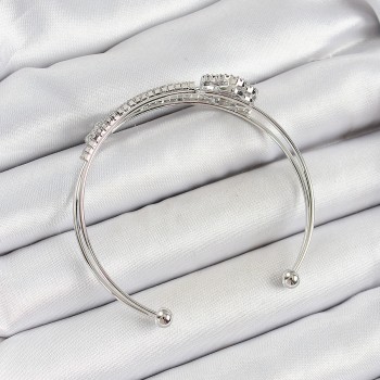 Pirinç Gümüş Renk Zirkon Taşlı Yonca Model 2'li Kadın Bileklik